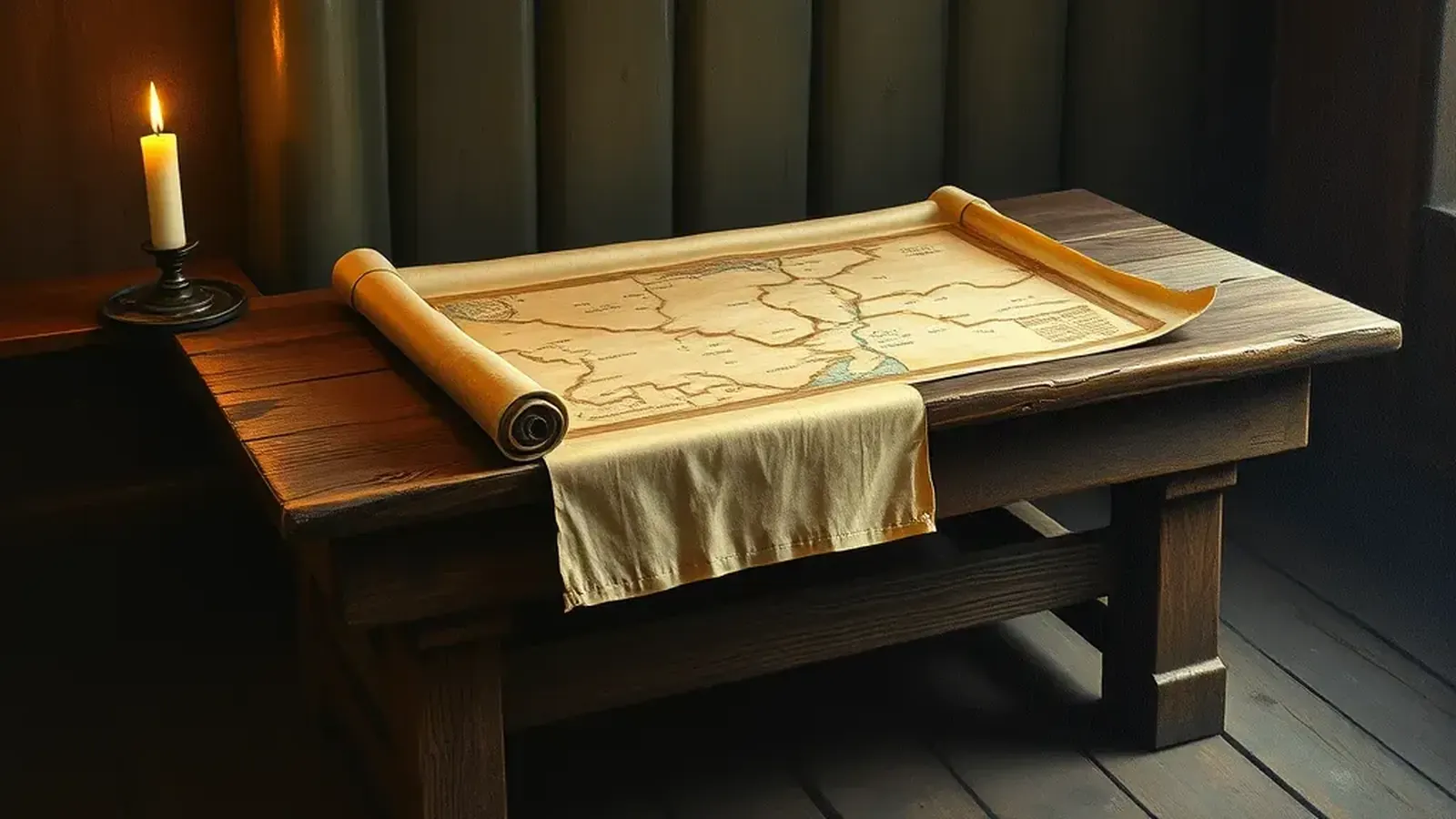 Painted 1456 world map of the FeudalSim realm