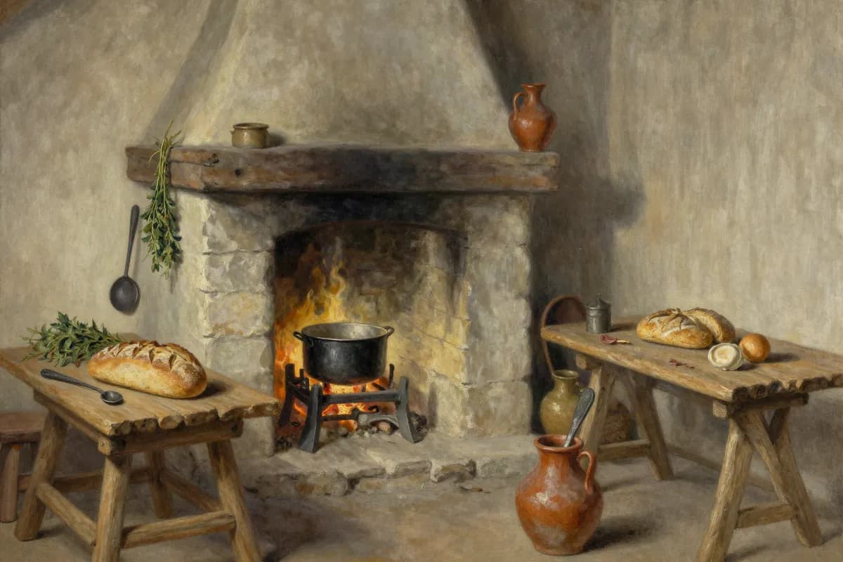 Painted hearth used as a temporary illustration of a household